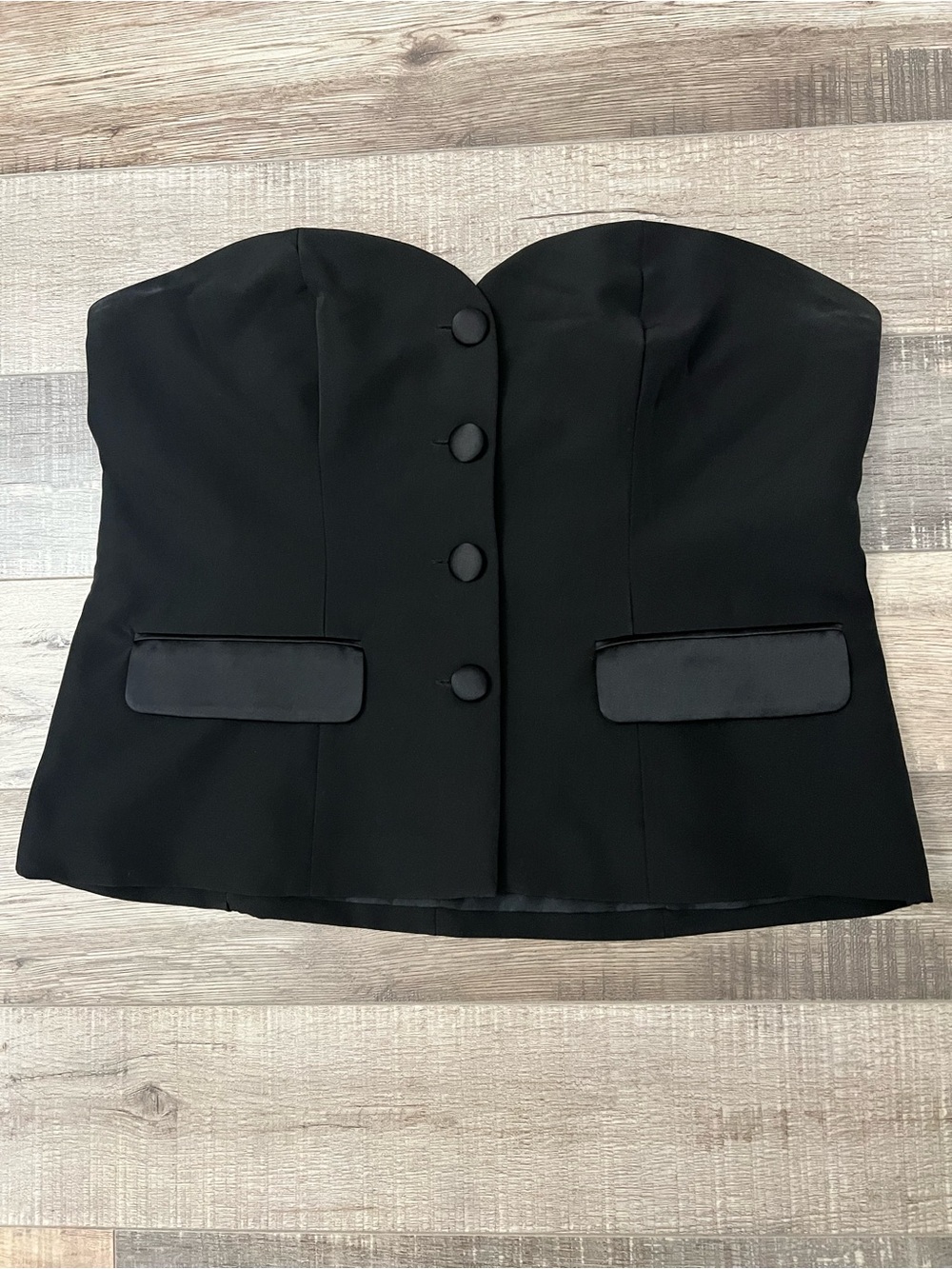 Sincerly Jules Strapless Black Corset Top with satin Covered Buttons XL EUC